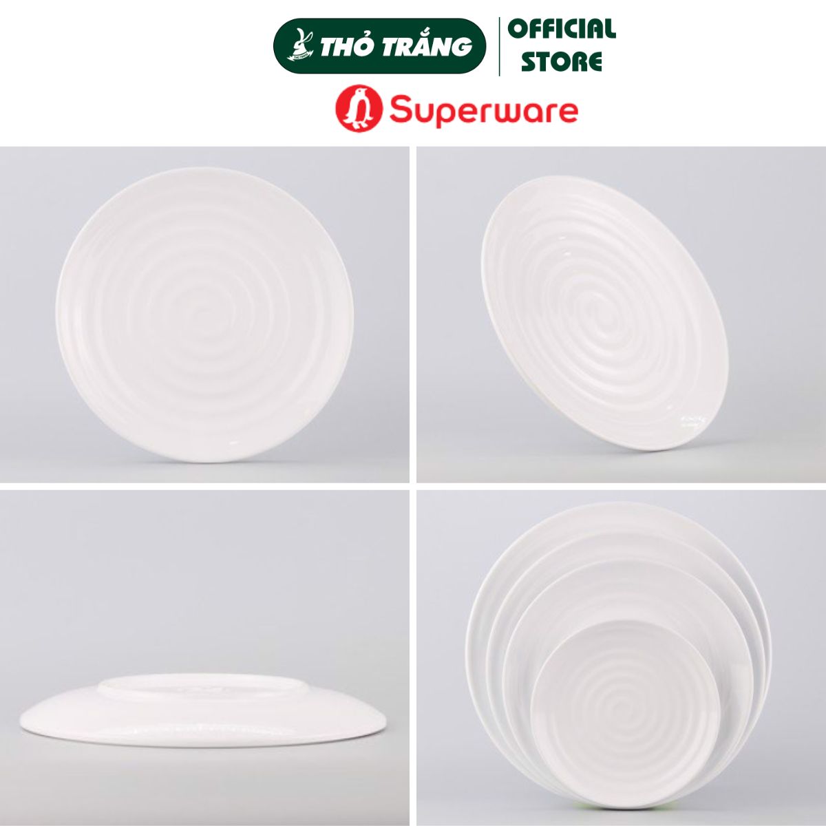 Dĩa tròn có vân dày trắng Superware