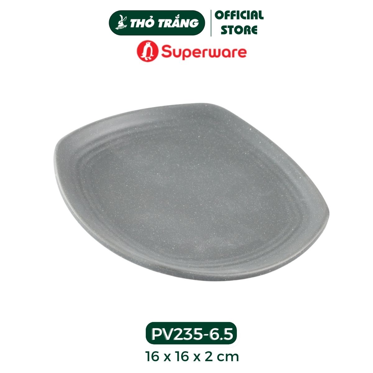 Dĩa vuông nhựa Melamine màu xám nhám thương hiệu Superware