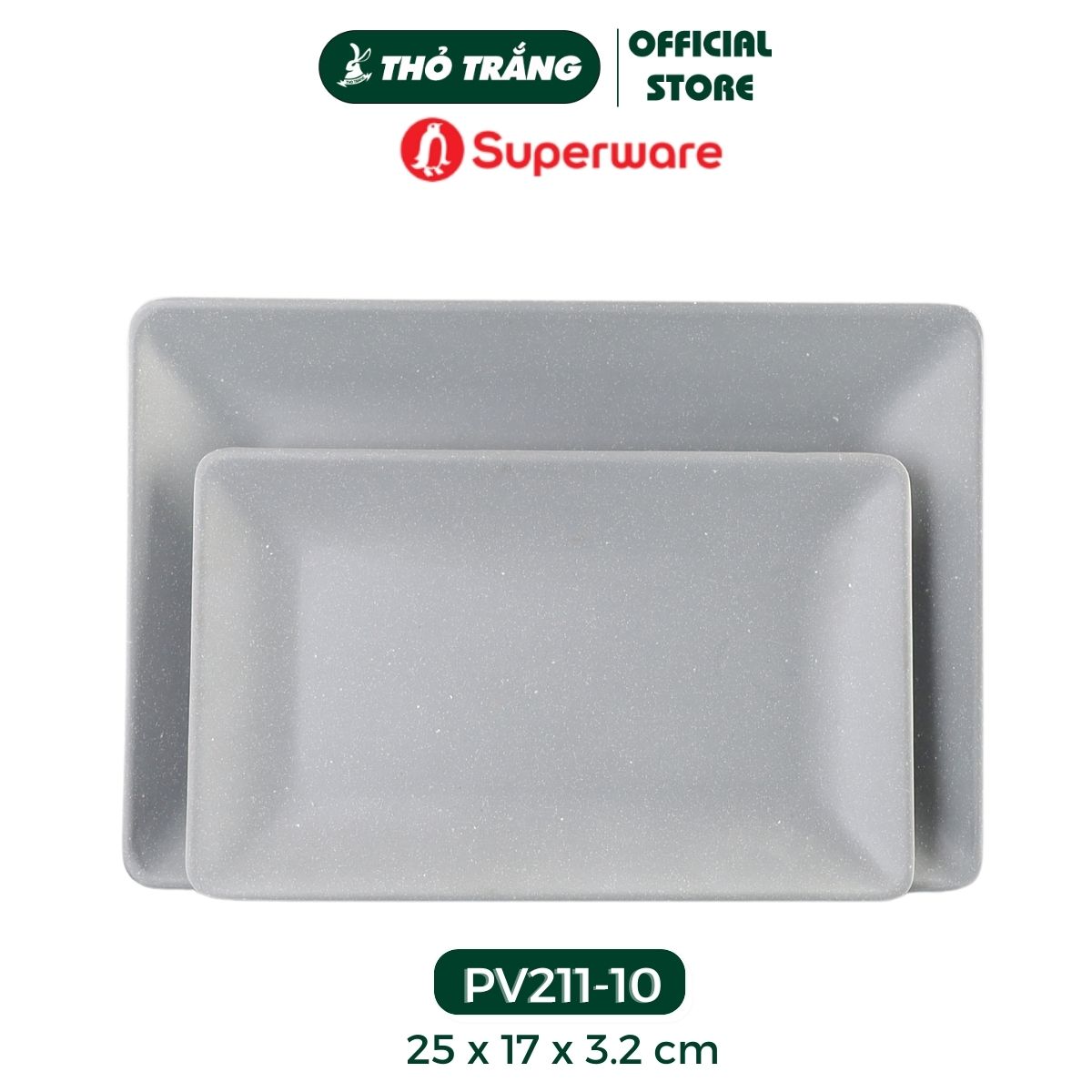 Dĩa chữ nhật nhựa Melamine màu xanh đá thương hiệu Superware