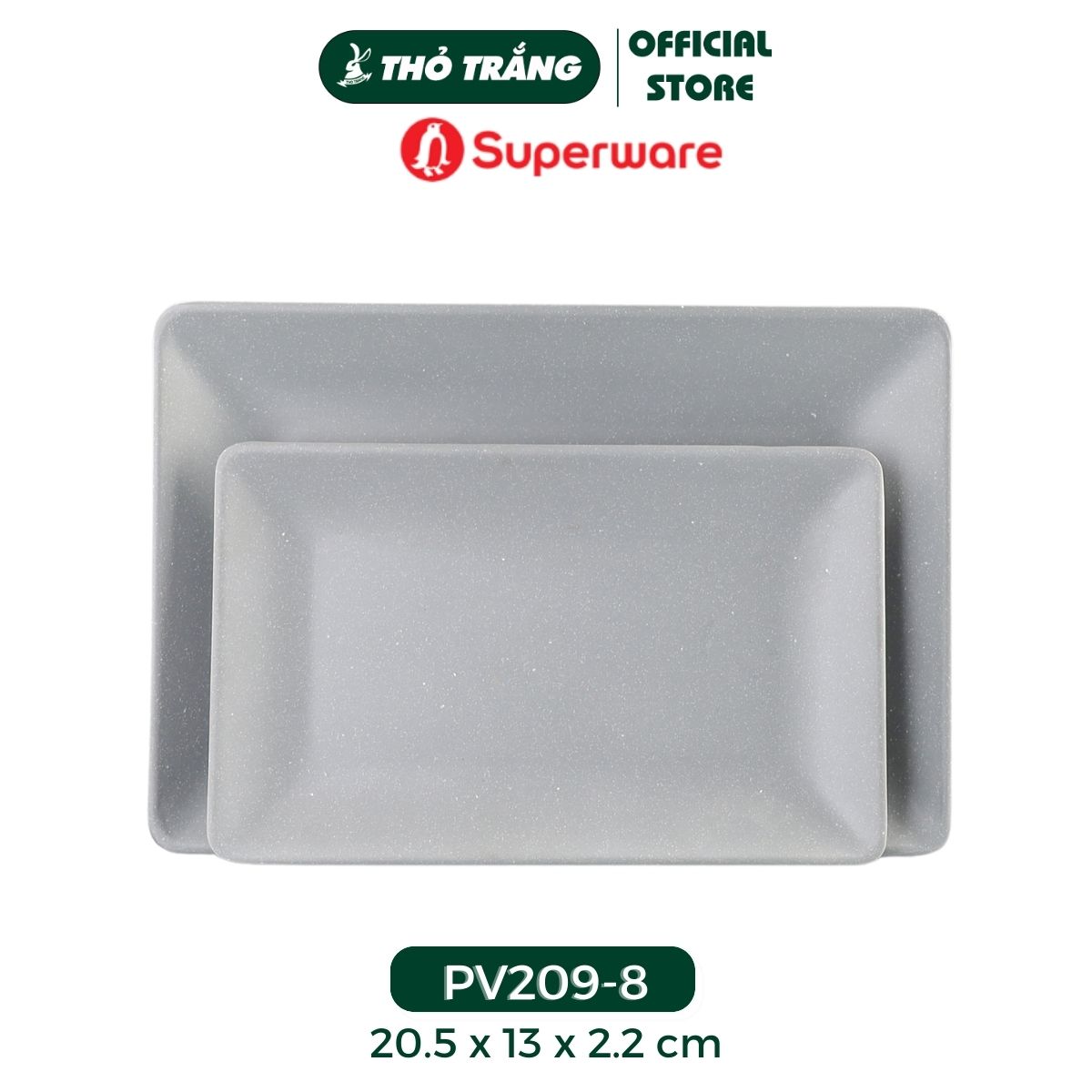 Dĩa chữ nhật nhựa Melamine màu xanh đá thương hiệu Superware