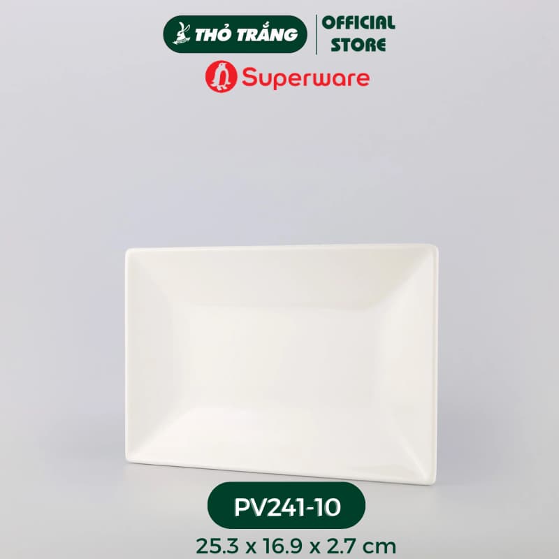 Dĩa chữ nhật trắng- Porceline