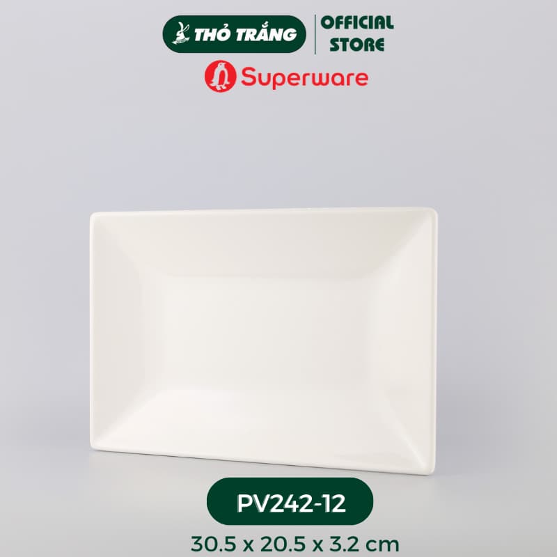 Dĩa chữ nhật trắng- Porceline