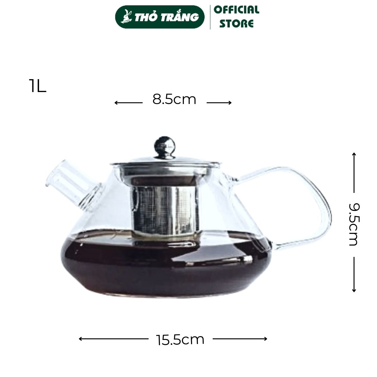 Bình lọc trà thủy tinh chịu nhiệt nắp bật có lõi inox