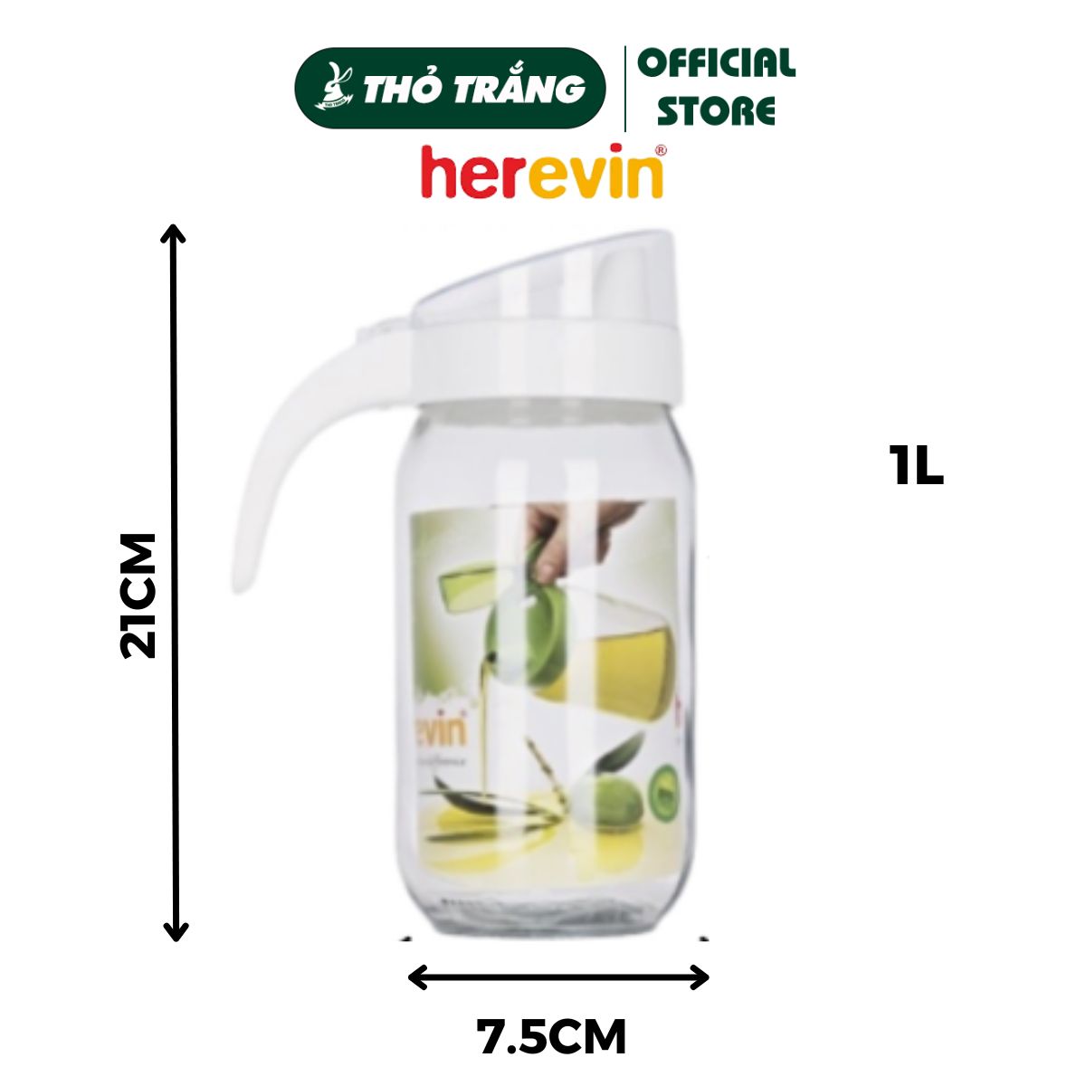 Bình rót dầu thủy tinh Herevin nắp nhựa, có tay cầm - Dung tích 660ML, 1L (Giao Màu Ngẫu Nhiên)