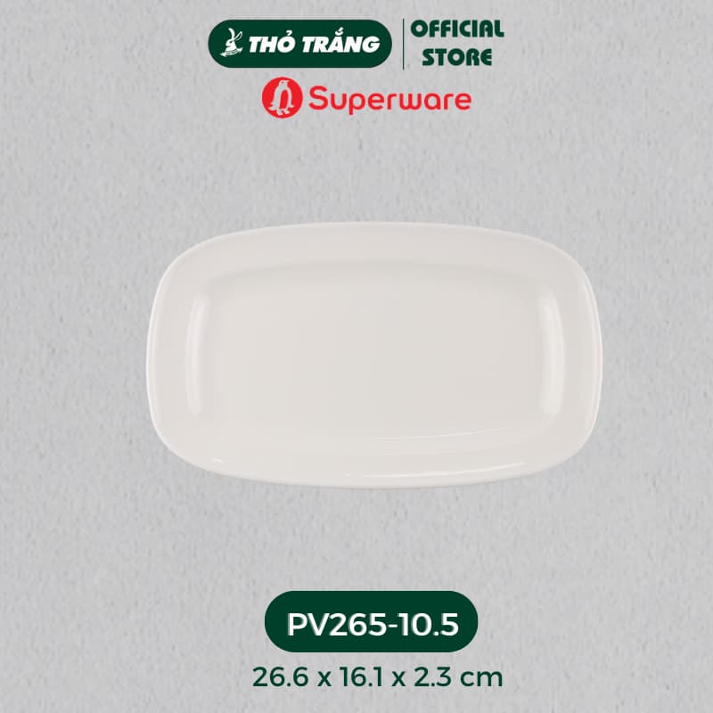Dĩa chữ nhật trắng- Porceline