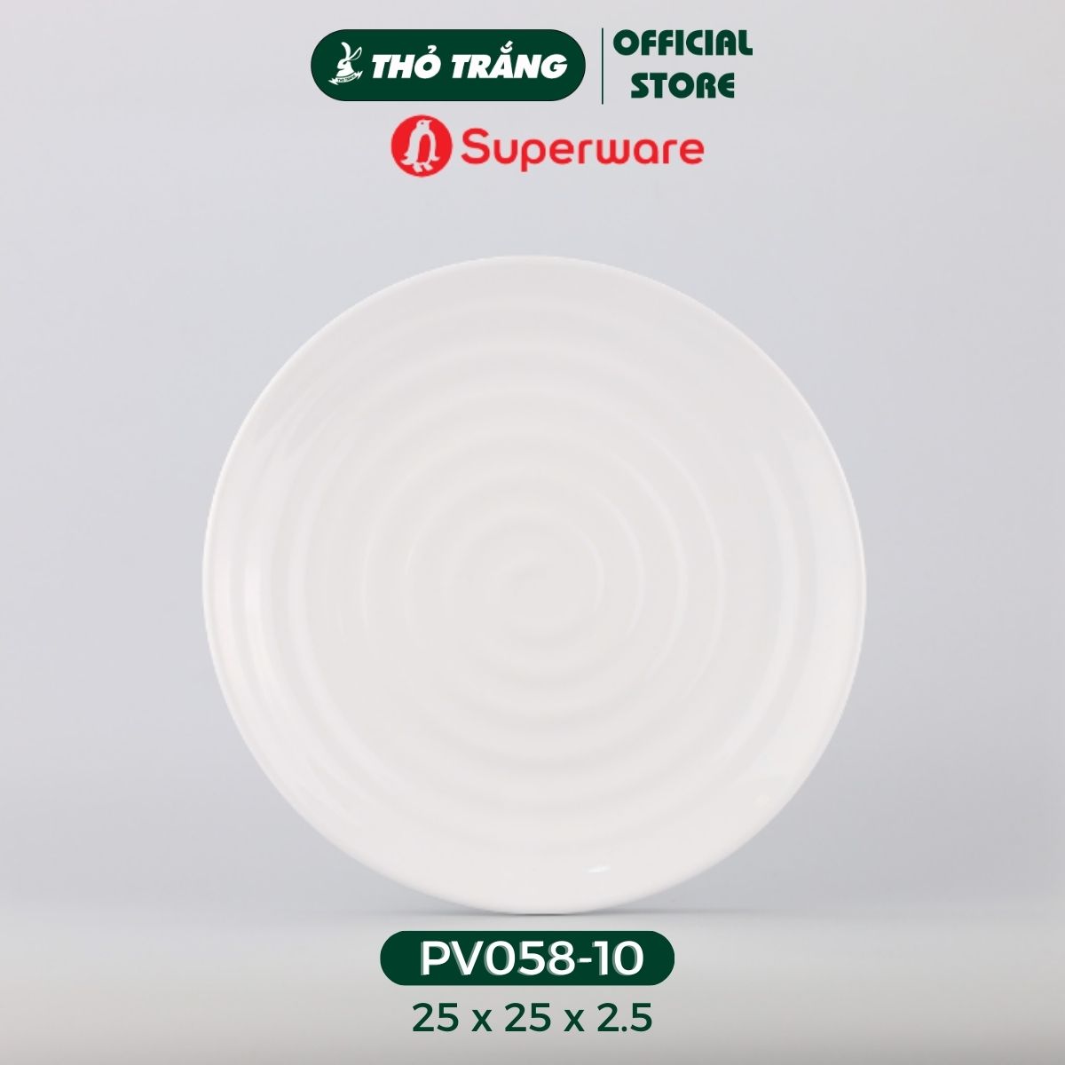 Dĩa tròn có vân dày nhựa Melamine màu trắng thương hiệu Superware