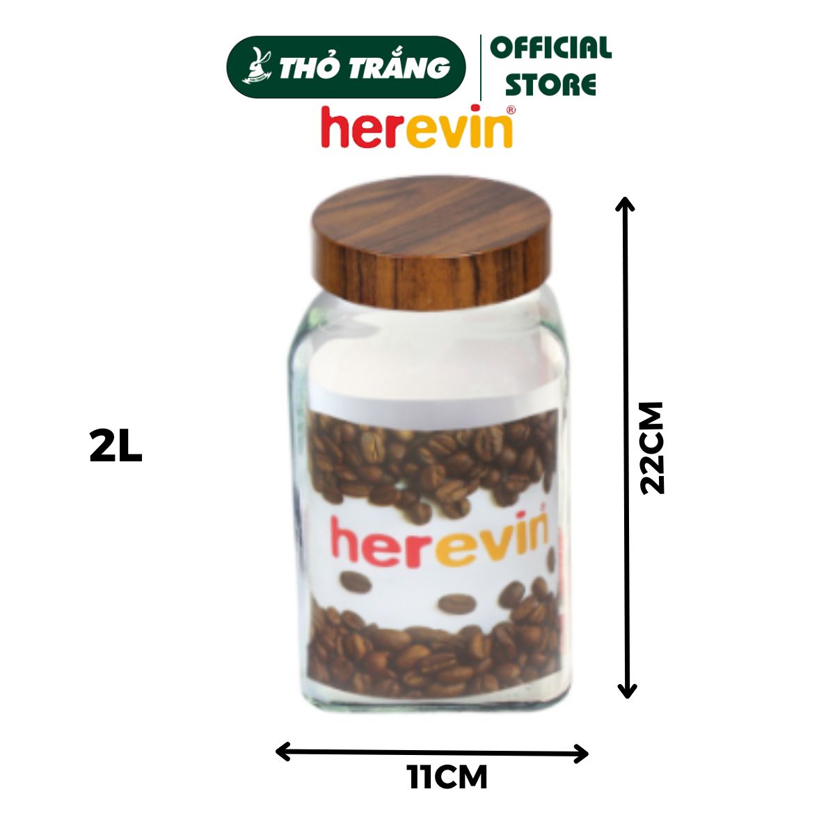 Hũ thủy tinh Herevin vuông trơn, tròn sọc - Dung tích 1L, 1.5L, 2L, 3L