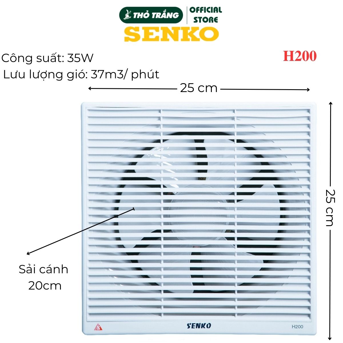 Quạt hút thông gió âm tường H150, H200, H250 thương hiệu Senko cao cấp (GIAO MÀU NGẪU NHIÊN)