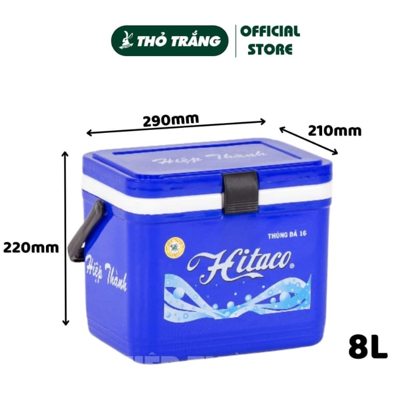 Thùng đá vuông 8L, 16L nhựa Hiệp Thành có tay cầm, nắp cài