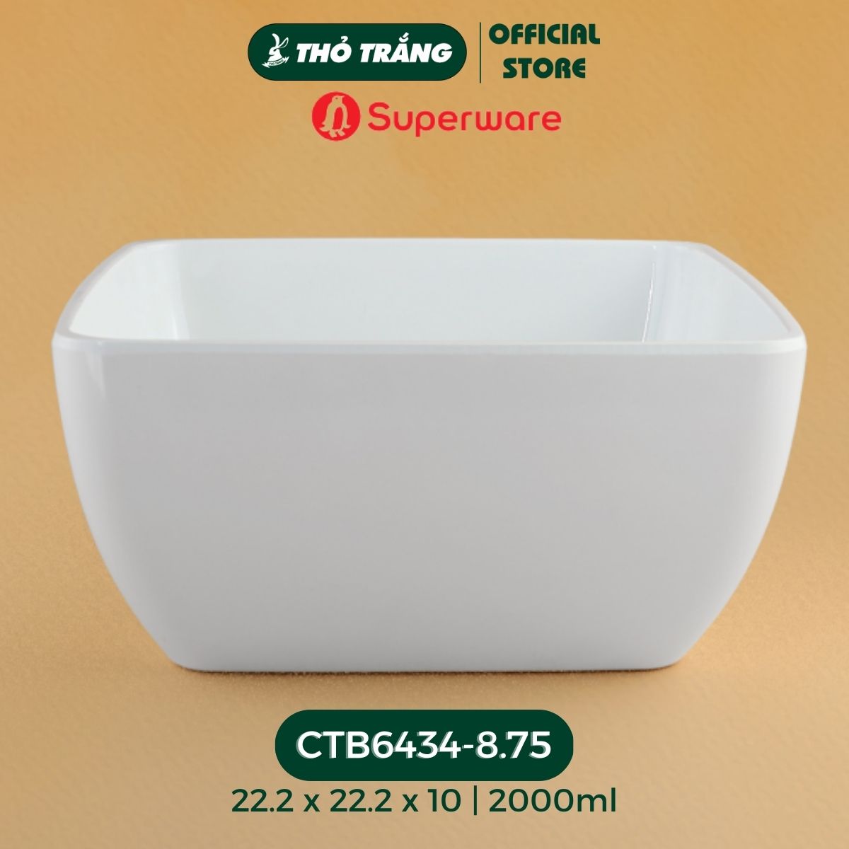 Tô vuông nhựa Melamine màu trắng thương hiệu Superware